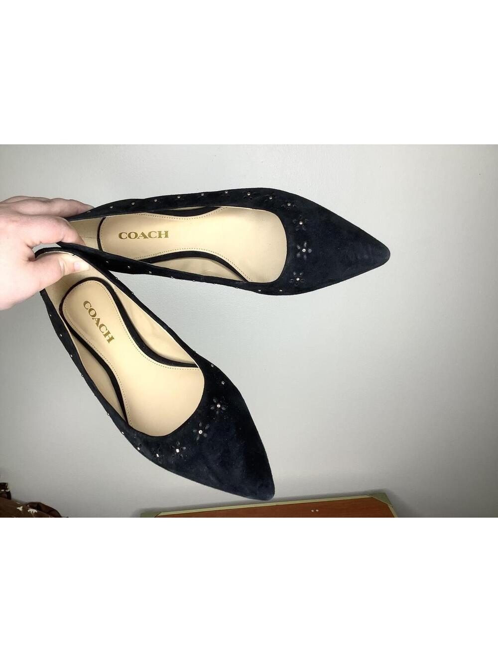 < Coach Joane Black Suede Pointed Toe Ballet Flats Size 9B > - Picture 4 of 9